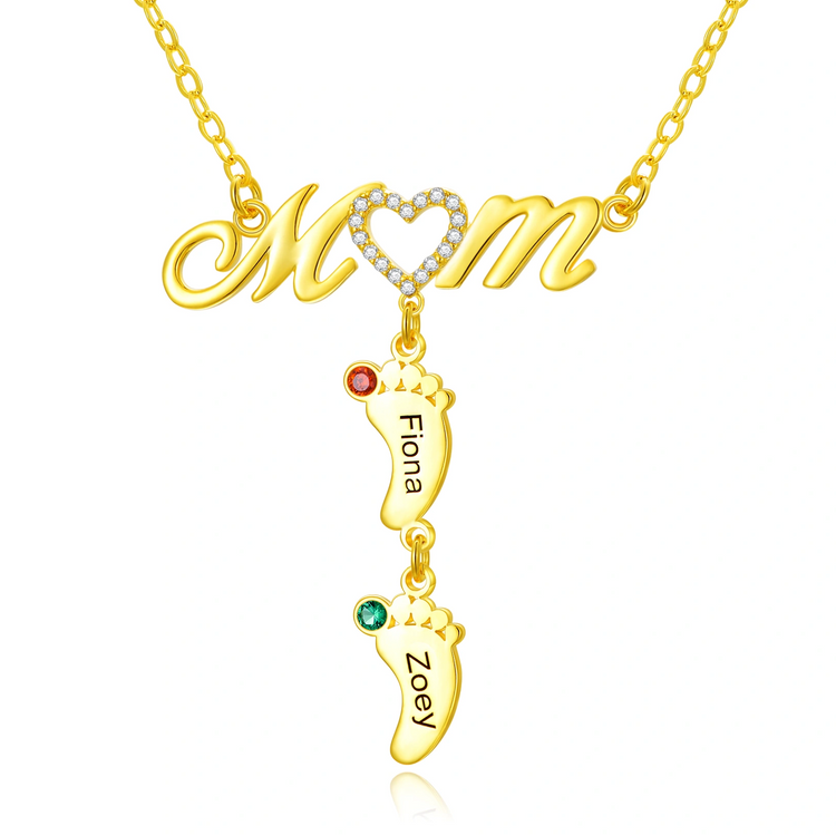 925 Sterling Silver Personalized Mom Necklace with Baby Feet Pendant