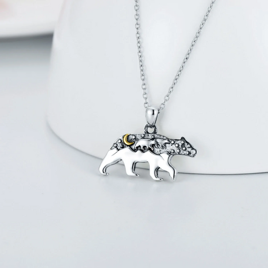 Collier Mama Bear en argent sterling 925 pendentif collier animal cadeau pour femmes