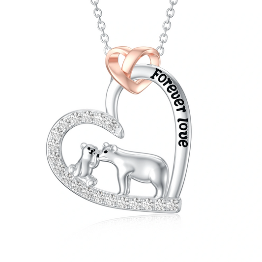 Mama Bear Necklace with 1 Cub 925 Sterling Silver Mother's Day Jewelry Gifts for Women