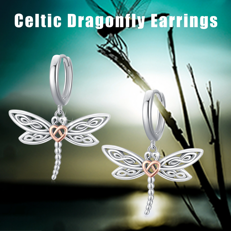 925 Sterling Silver Celtic Dragonfly Drop Earrings Gifts for Her