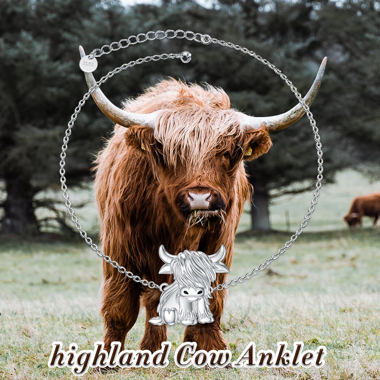 925 Sterling Silber Highland Kuh Halskette Fußkettchen für Frauen Geschenke Tier Halskette