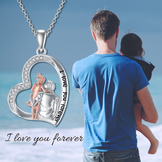 925 Sterling Silver Hugging Father Daughter Necklace