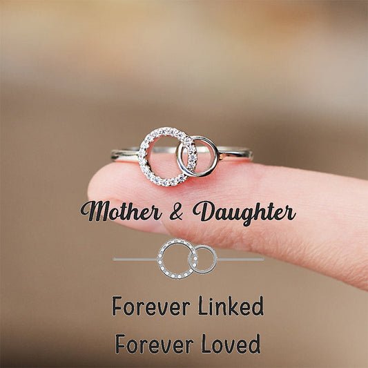 925 Sterling Silver Mother & Daughter Forever Linked Forever Loved Linked Cricle Ring