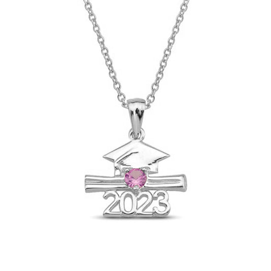 925 Sterling Silver Birthstone Cap and Diploma 2023 Graduation Pendant Necklace