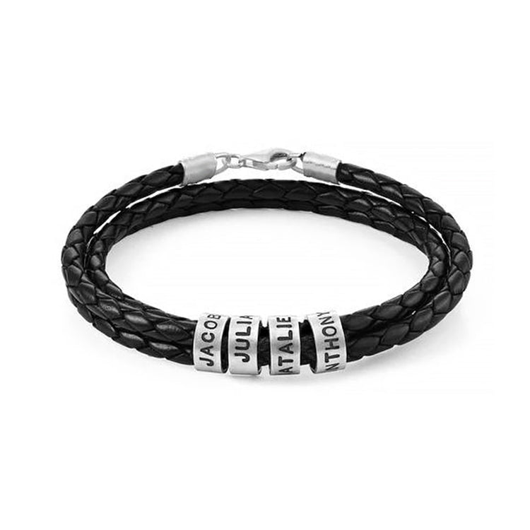 Bracelet en cuir pour homme avec perle personnalisée en argent sterling 925