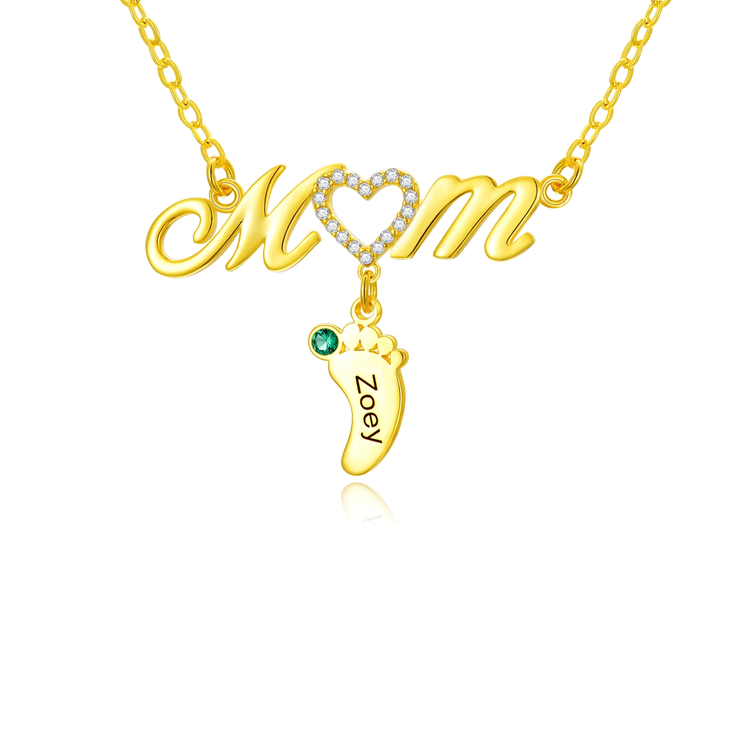 925 Sterling Silver Personalized Mom Necklace with Baby Feet Pendant