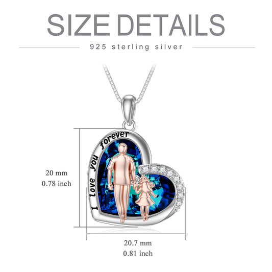 925 Sterling Silver Father and Daughter Necklace Blue Heart Crystal Necklace