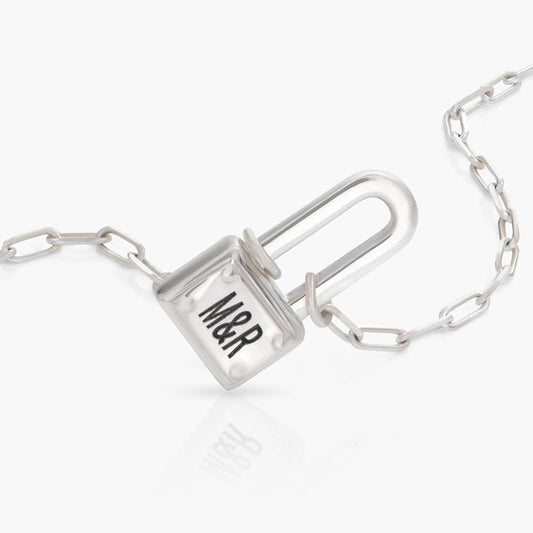 925 Sterling Silver Square Initial Lock Necklace