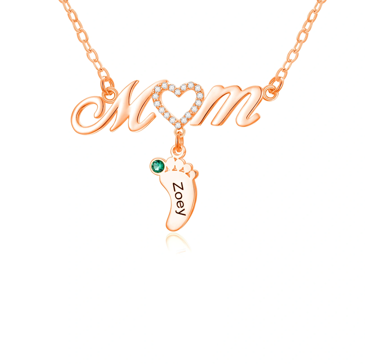 925 Sterling Silver Personalized Mom Necklace with Baby Feet Pendant