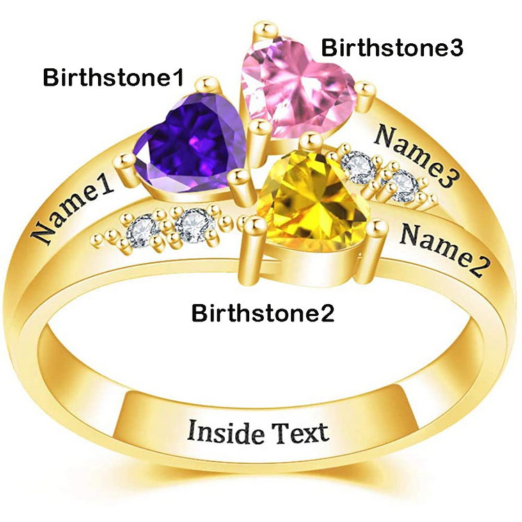925 Sterling Silver Custom Engraved Name Mothers Ring with 3 Birthstones