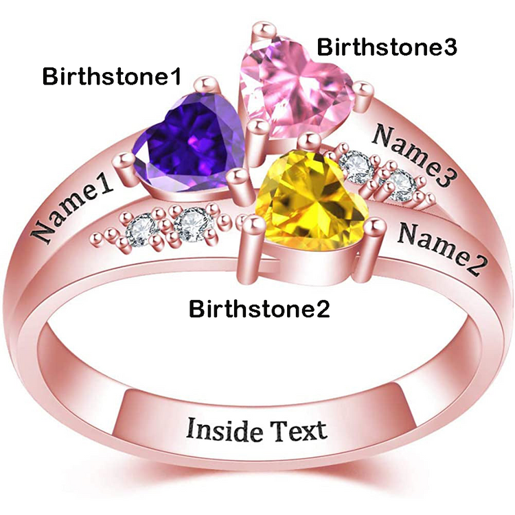 925 Sterling Silver Custom Engraved Name Mothers Ring with 3 Birthstones