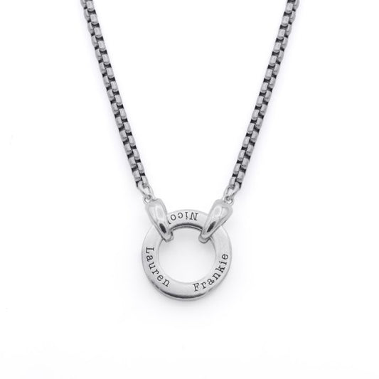 925 Sterling Silver Father's Circle Box Chain Name Necklace