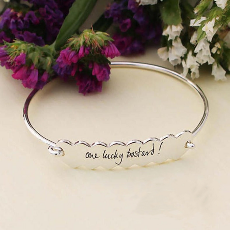 925 Sterling Silver Personalized Signature Engraved Eternity Heart Bangle