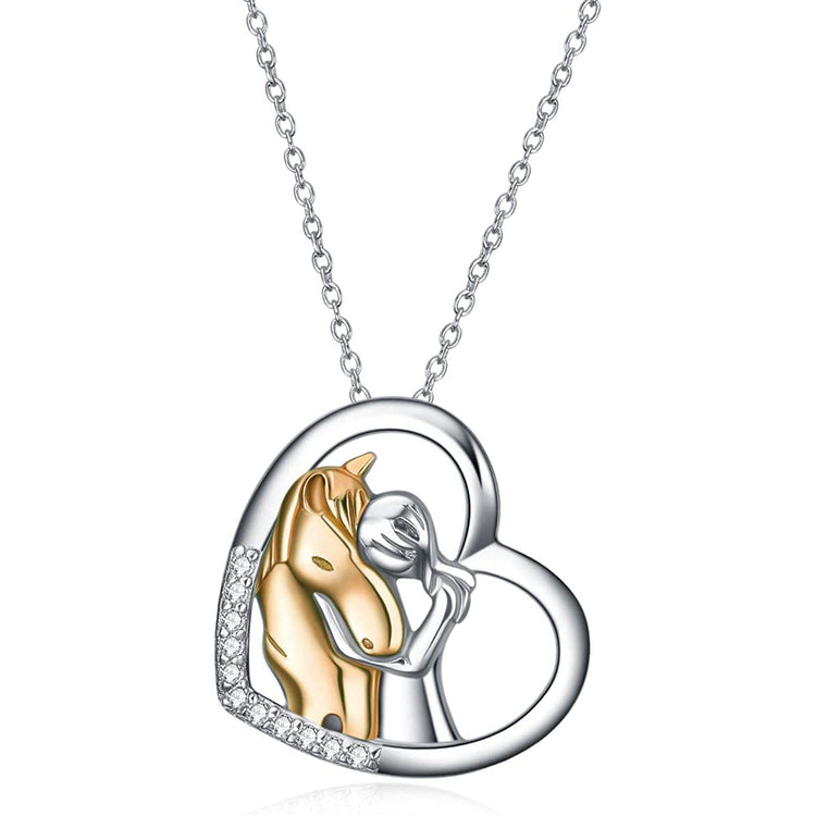 14k Yellow Gold Horse and Girl Pendant Necklace