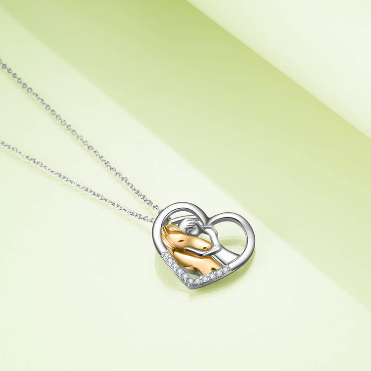 14k Yellow Gold Horse and Girl Pendant Necklace