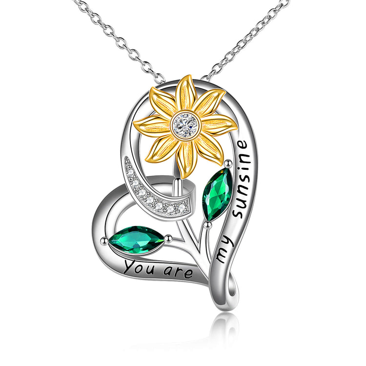 925 Sterling Silver Heart Sunflower Necklace With Zirconia