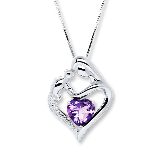 925 Sterling Silber Halskette für Mama Amethyst &amp; Diamant Sterling Silber