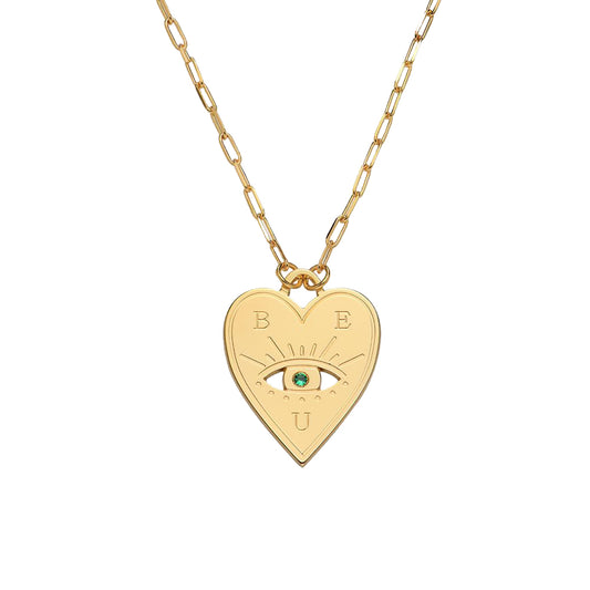 925 Sterling Silver Engraved Evil Eye Heart Necklace With Cubic Zirconia