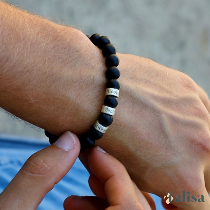 Serene Black Onyx Men Name Bracelet