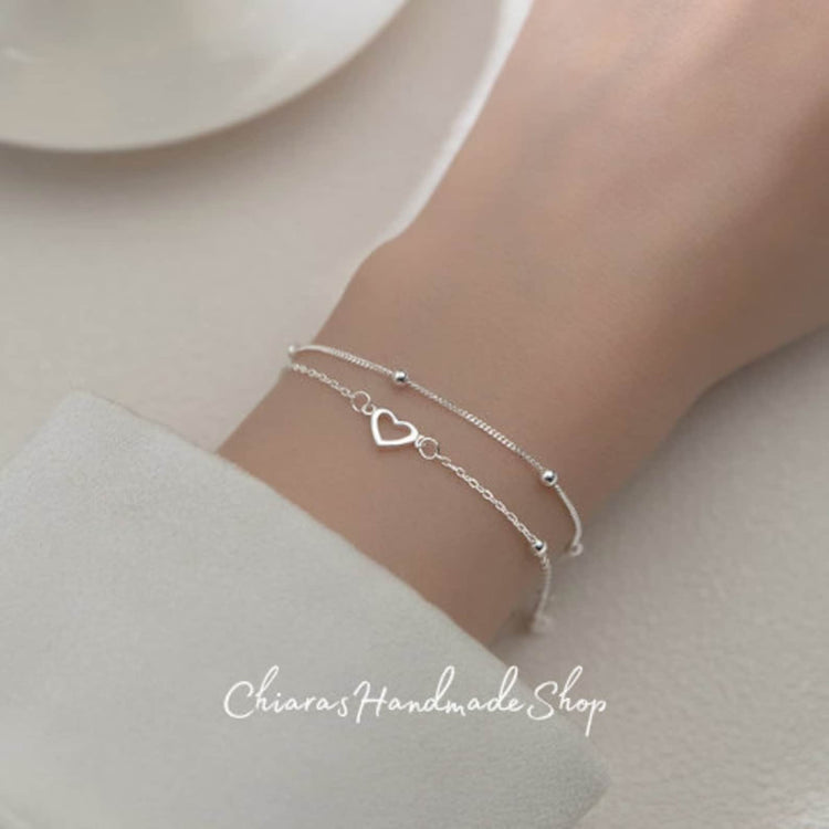 925 Sterling Silver Heart Elegant Bracelet Gift For Her