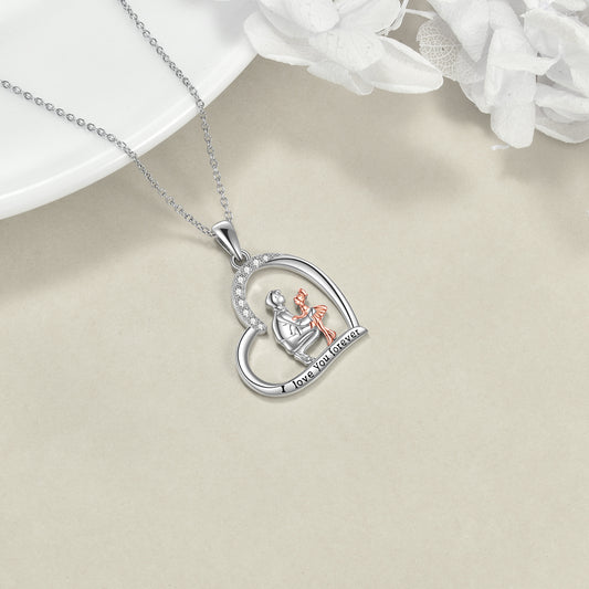 925 Sterling Silver Father Daughter Heart  Necklace