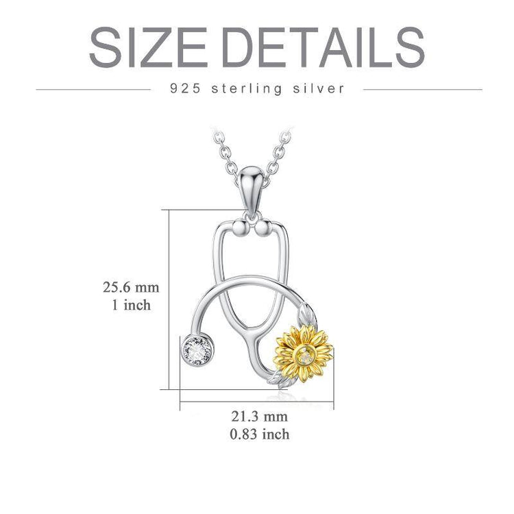 925 Sterling Silver Stethoscope with Sunflower Medical Doctor Nurse Student Graduation Pendant Necklace