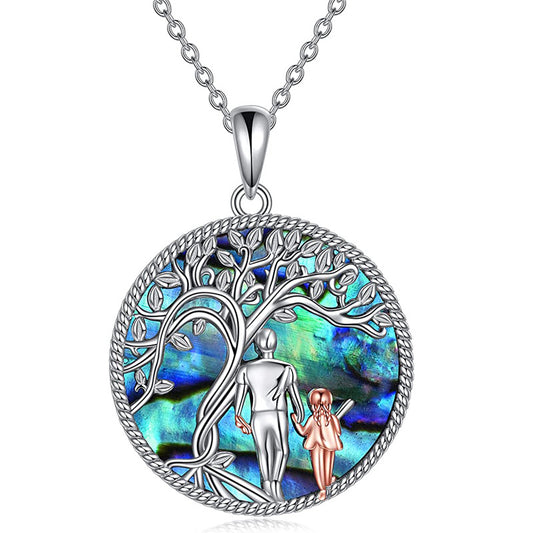 925 Sterling Silver Shell Tree Father Daughter Necklace