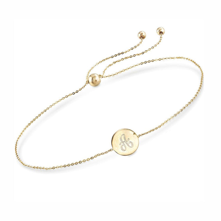 925 Sterling Silver Personalized Single Initial Circle Disc Bracelet