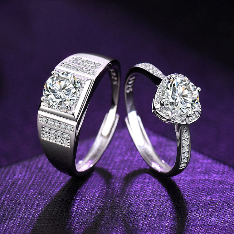 925 Sterling Silver Adjustable Zirconia/Moissanite Couple Rings