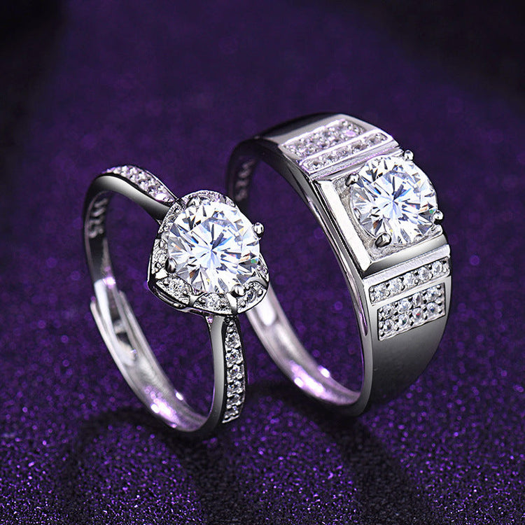 925 Sterling Silver Adjustable Zirconia/Moissanite Couple Rings