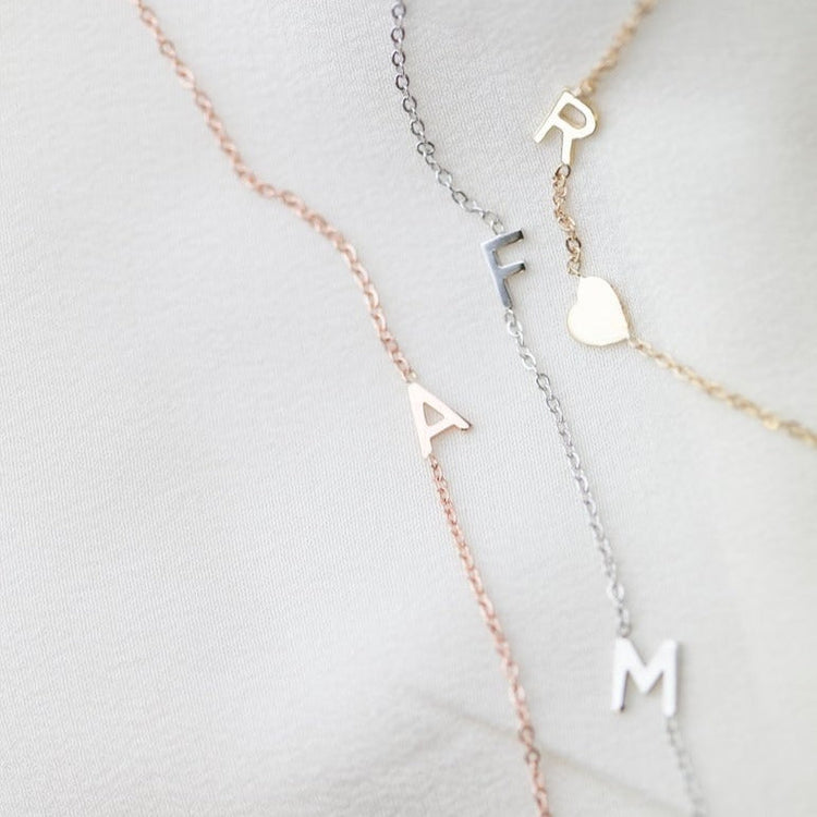 925 Sterling Silver Sideway Initial Necklace - onlyone