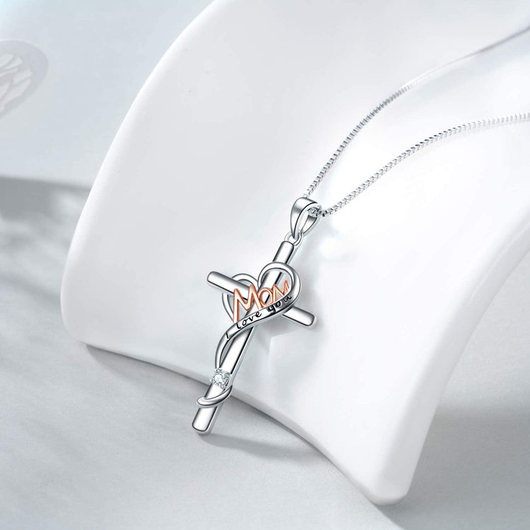 925 Sterling Silver Cross Heart Necklaces for Mom