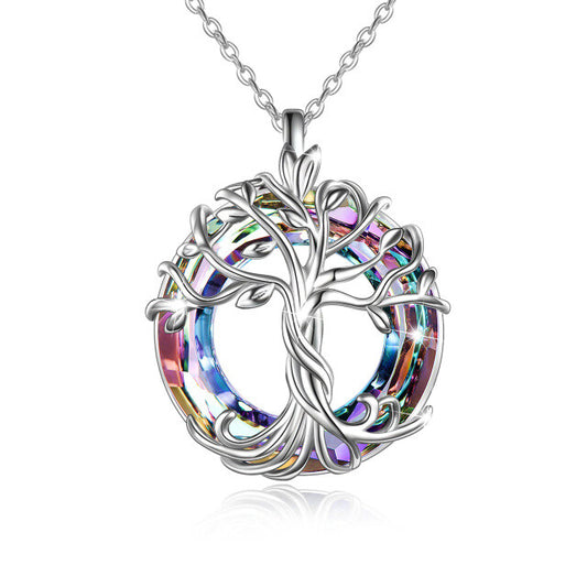 Collier arbre de vie en argent sterling 925 Collier arbre généalogique avec bijoux en cristal