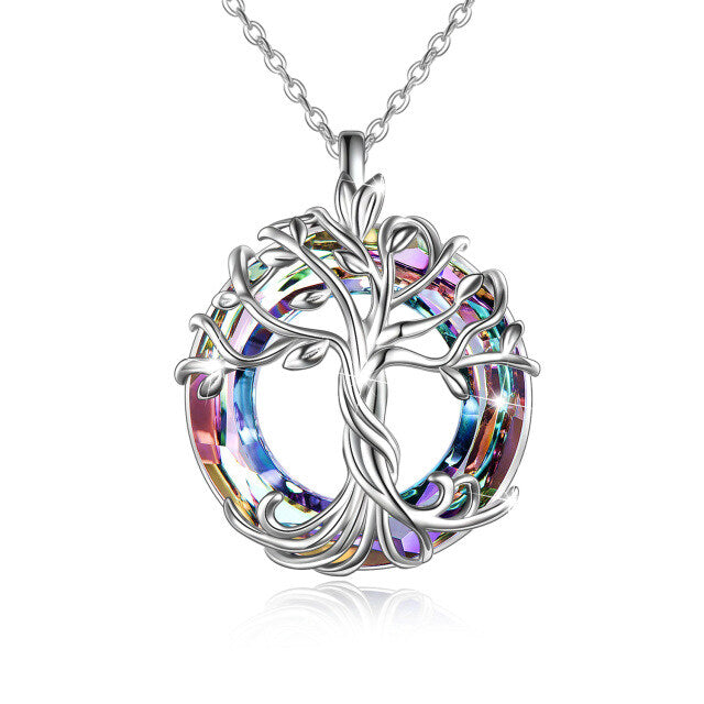 Collier arbre de vie en argent sterling 925 Collier arbre généalogique avec bijoux en cristal