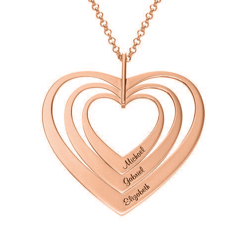 925 Sterling Silver Three Heart Engraved Name Necklace  Gift Nameplate Necklace - onlyone