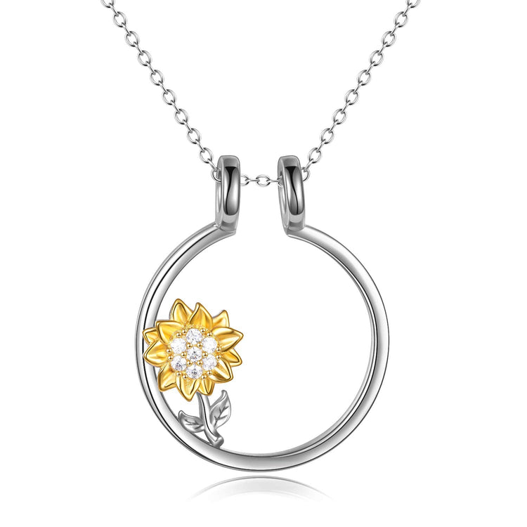 925 Sterling Silver Ring Holder With Sunflower Necklace