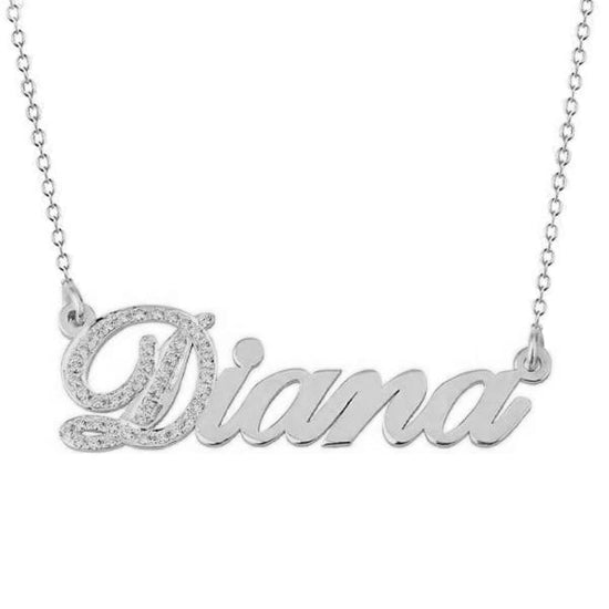 925 Sterling Silver Custom Diamond Name Necklace Nameplate Necklace, Gift For Her - onlyone