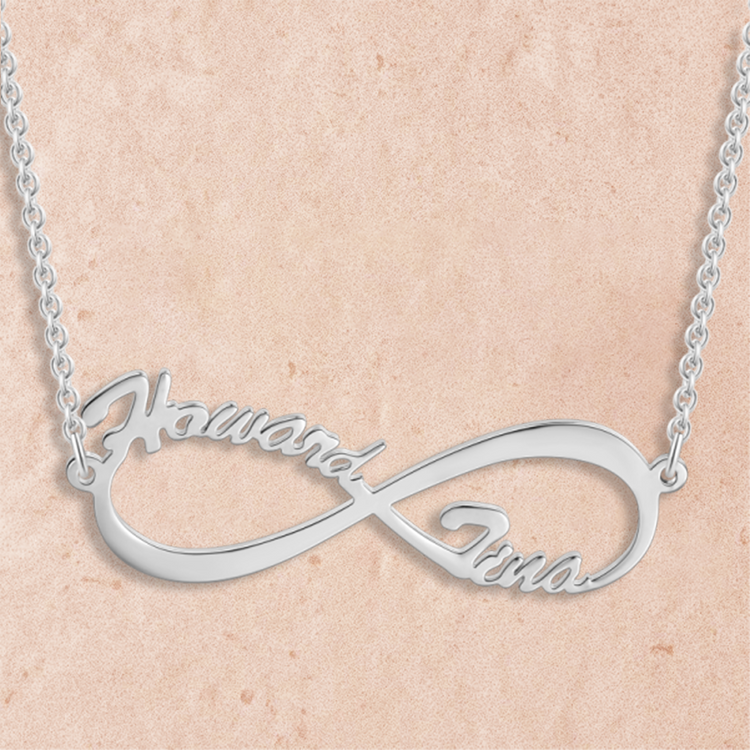 925 Sterling Silver Infinity Necklace With Names Nameplate Necklace, Gift For Her