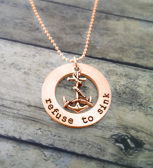 925 Sterling Silver Personalized Engraved Phrase Quote Anchor Necklace - onlyone