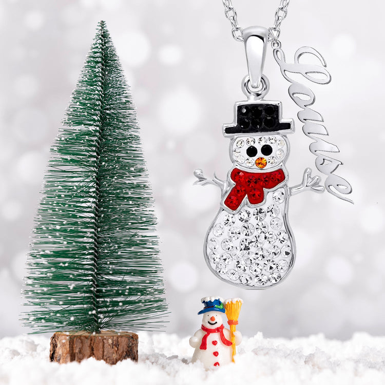 925 Sterling Silver Personalized Cute Zirconia Snowman for Christmas Necklace