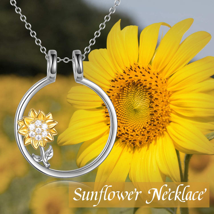 925 Sterling Silver Ring Holder With Sunflower Necklace