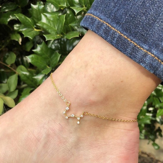 925 Sterling Silver Personalized Initial Constellation Anklet, Celestial Zodiac Anklet Chain - onlyone