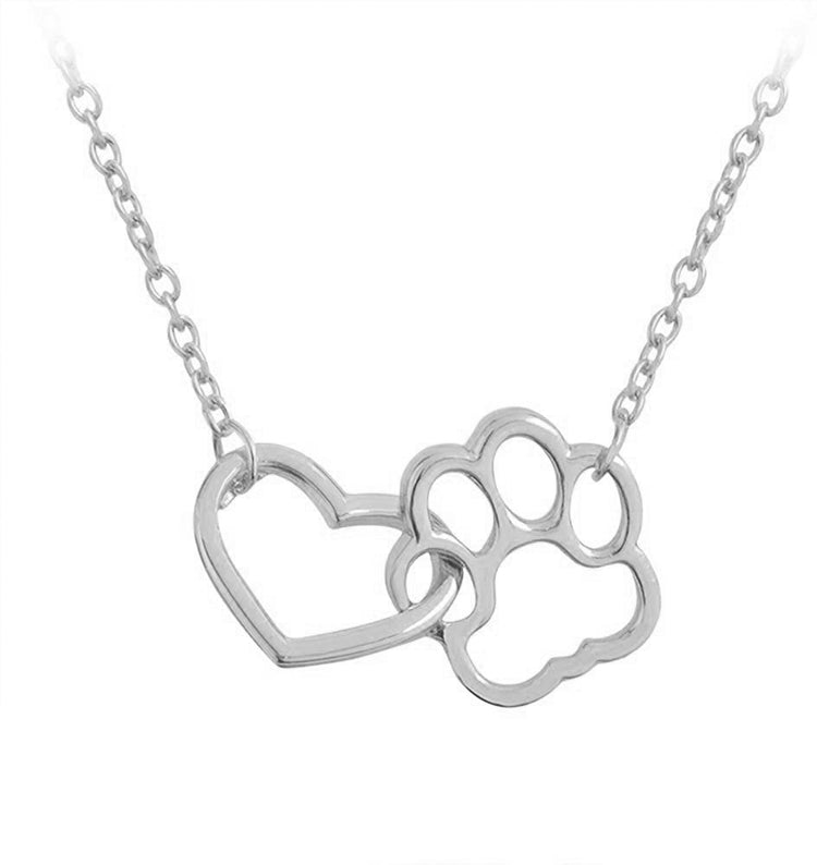 925 Sterling Silver Cat Dog Puppy Paw Print Stamped Pet Memorial Pendant Necklace Love Heart Necklace - onlyone