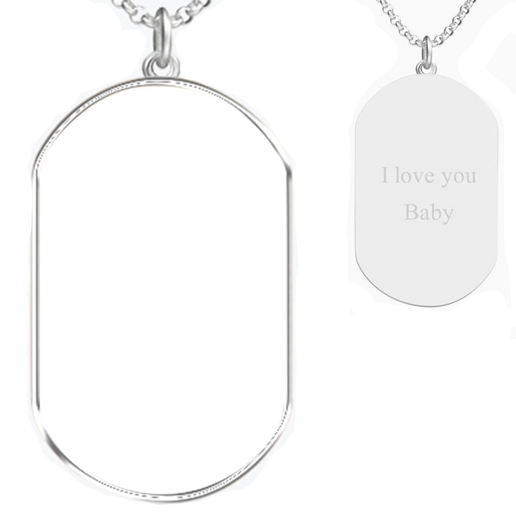 925 Sterling Silver Dog Tag Photo Necklace, Engravable On Back