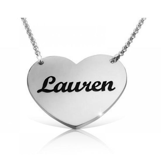 925 Sterling Silver Engraved Heart Name Necklace Nameplate Necklace - onlyone