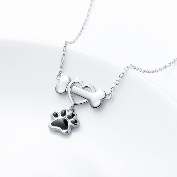 925 Sterling Silver Cute Paw Print Pendant Necklace - onlyone