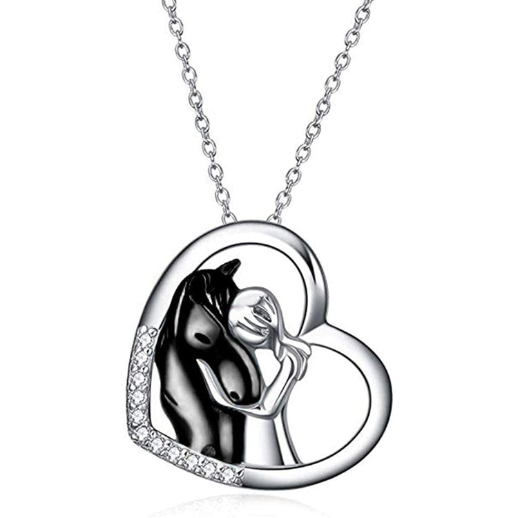 925 Sterling Silver Horse with Girl Heart Pendant Necklace for Girls, Girlfriend, Teens, Women, Daughter