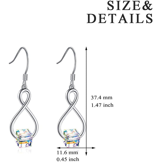 925 Sterling Silver Cube Swarovski Crystal Dangle Drop Infinity Earrings for Women - onlyone