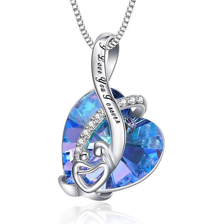 925 Sterling Silver Mom And Child Heart Crystal Pendant Necklace With I Love You Forever Engraved