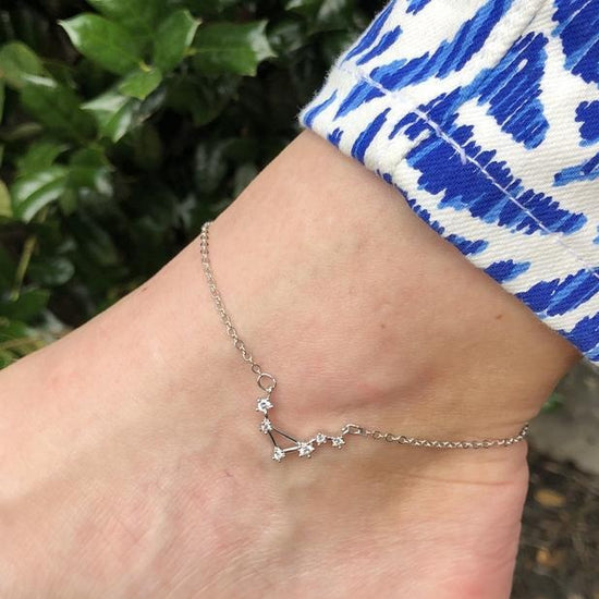 925 Sterling Silver Personalized Initial Constellation Anklet, Celestial Zodiac Anklet Chain - onlyone